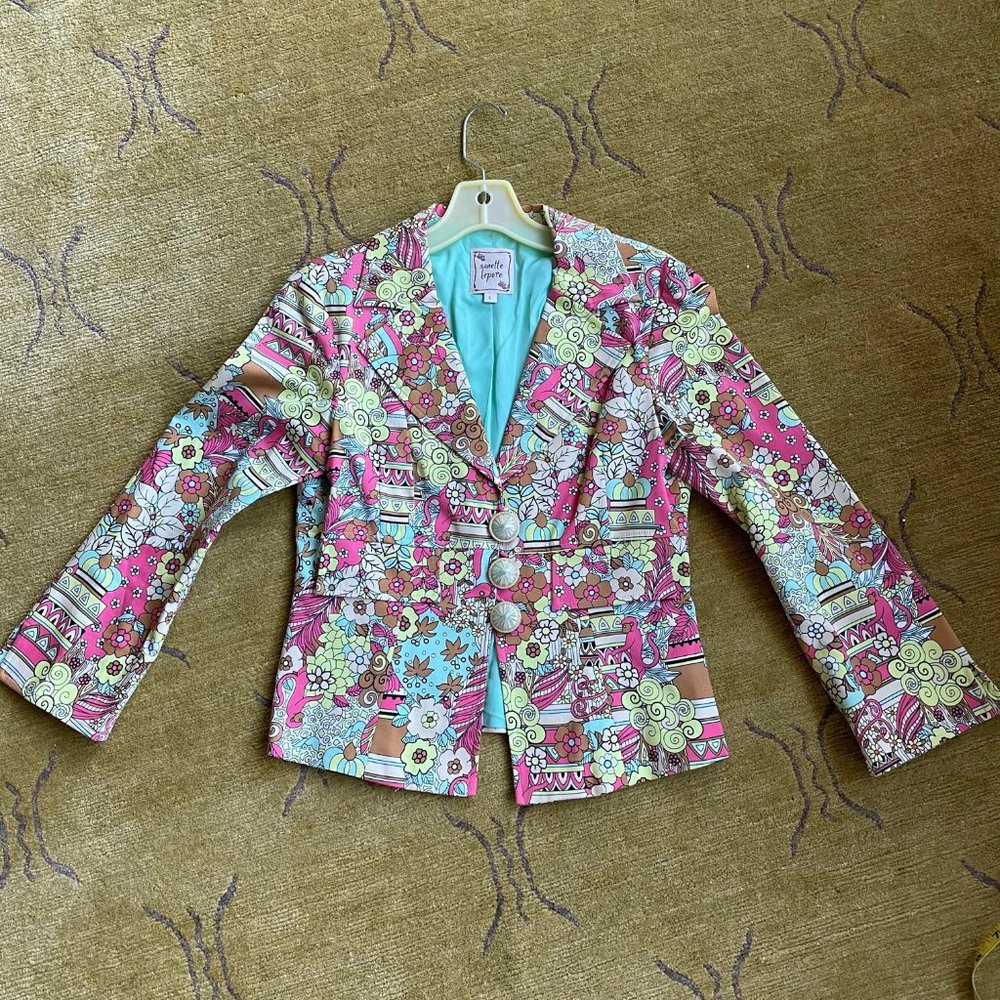Nanette Lepore Floral and Monkey Graphic Blazer size 6